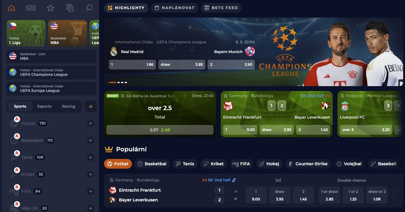 Sportovní sázení v Nine Casino